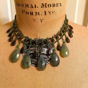 Green glass bead choker, 15 inches